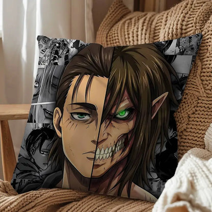 Eren Yeager Attack on Titan Print Throw Pillow Cover Square Cushion Case for Living Room Bedroom Decor