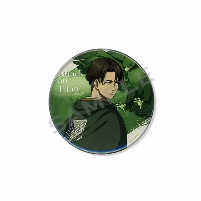 Attack on Titan Lapel Pins Creative Round Brooch Eren Yeager Levi Mikasa Cartoon Badge Pin Hat Clothes Accessories Jewelry Gift