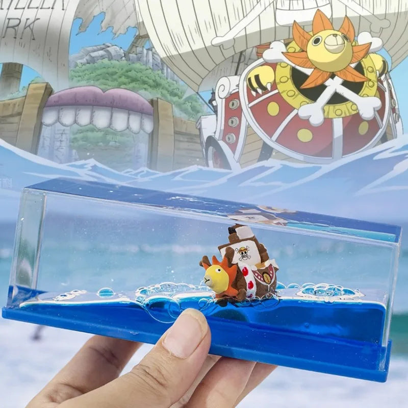 Going Merry One Piece Floating Barcos Fluid Liquid Thousand Sunny Luffy Ship Barcos Floating Boat Desk Decor Decoration Gift