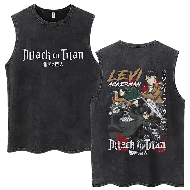 Anime Attack on Titan Eren Jaeger Graphic Vintage Washed Tank Tops Y2k Summer  Loose water washed vest for both men and women