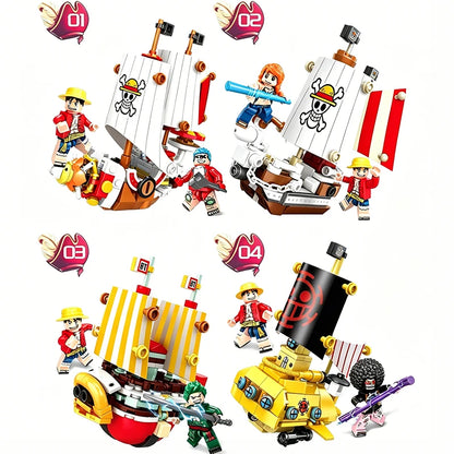 One Piece Thousand Sunny Going Merry Micro Bricks 4in1 Building Blocks Model Toys Ornament Pirate Ship Figures Kits Gifts