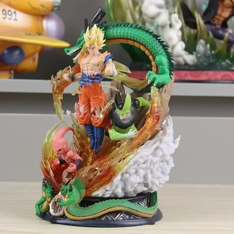 New 23cm Dragon Ball Son Goku Figure Super Saiyan Figure Cell Shenron Buu Figure Gk Statue Figurine Model Doll Collection Gift