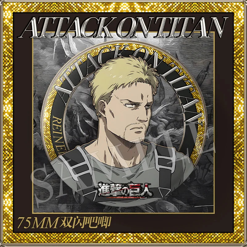 Attack on Titan 75mm Double Flash PET Matte Laminated Badge Mikasa Levi Ackerman Anime Merchandise Action Figure Collectible
