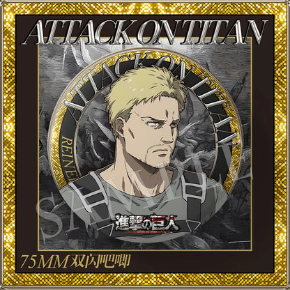 Attack on Titan 75mm Double Flash PET Matte Laminated Badge Mikasa Levi Ackerman Anime Merchandise Action Figure Collectible