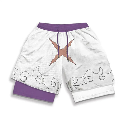 2026 Summer Bandai One Piece Character Symbols Anime Double Layer Fake Two Piece Gym Workout Shorts Quick-dry Comfy Lightweight