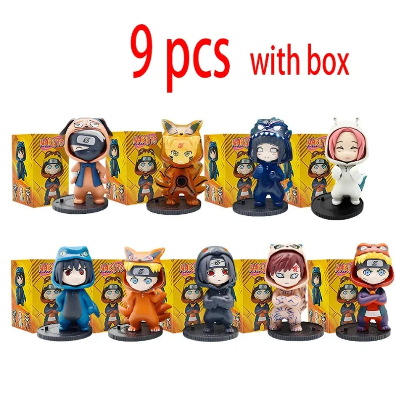 9pcs Naruto surprise box cartoon decoration model Sasuke Uchiha cherry blossom Cosplay action figure decorations and gifts.