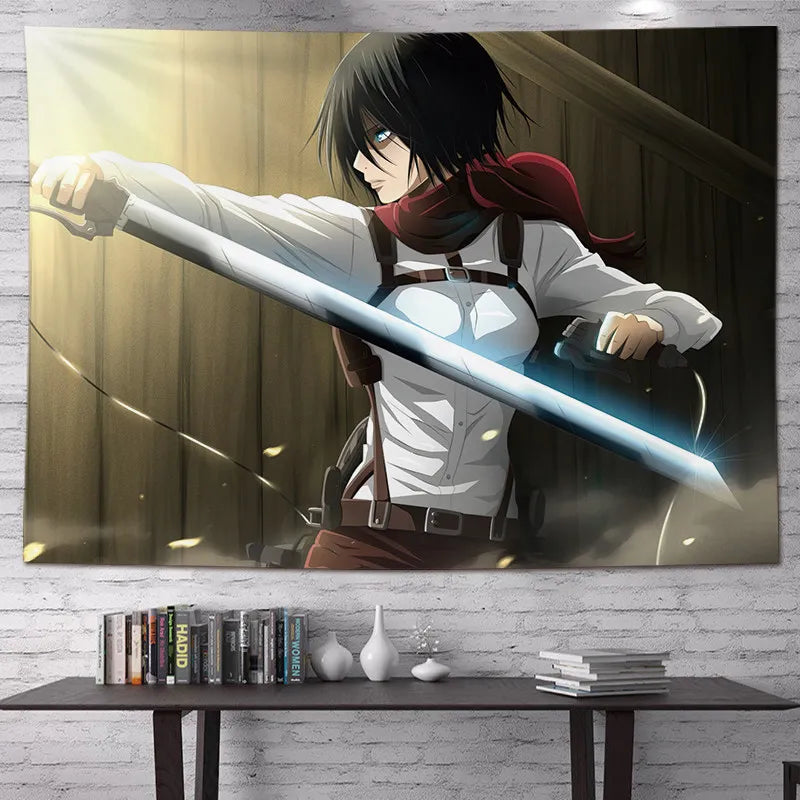 Attack on Titan Anime Tapestry Vertical Cartoon Wall Hanging Art Tapestry for Dorm Bedroom Living Room Home Decoration