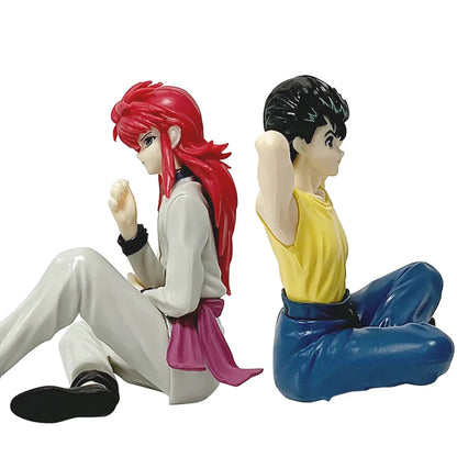 Anime 8cm YuYu Hakusho Urameshi Yuusuke Kurama Sitting posture Figure Toys PVC Model Desktop Ornament Doll Birthday Gifts Hot