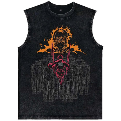 2026 Anime Attack on Titan Washed Tank Tops Men's No Harajuku Sleeveless T Shirt Yeager Oversized Cotton T-shirt