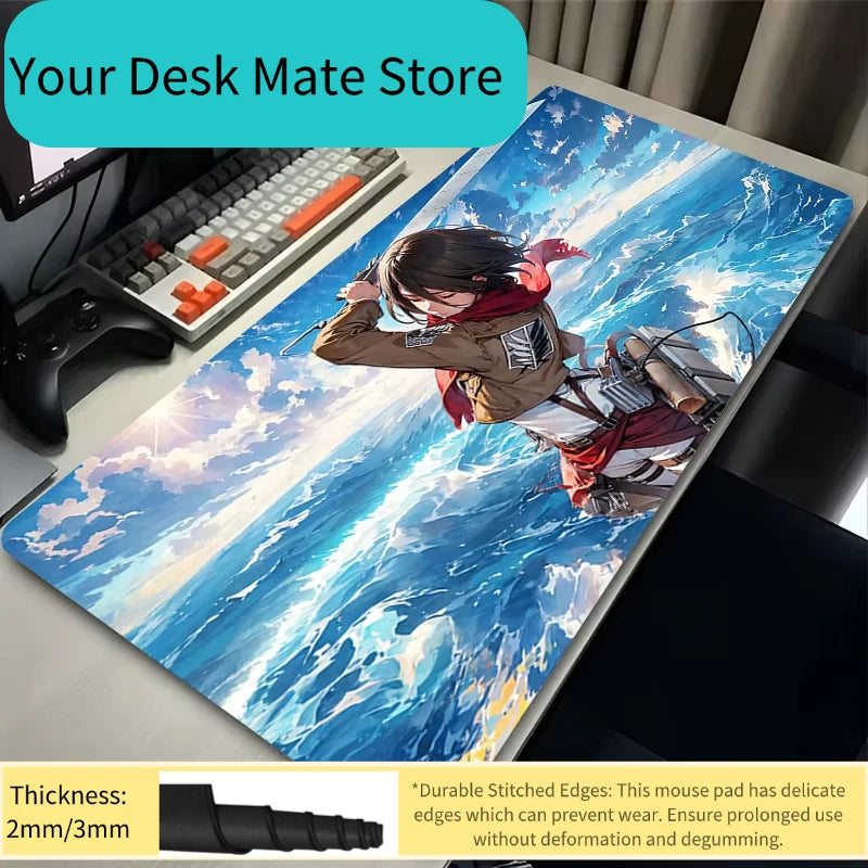 Anime Mouse Pad Large XXL Laptop Mikasa Kawaii Girl Keyboard Rug PC Gamer Cabinet Mousepad Attack on Titan Gaming Desk Mat
