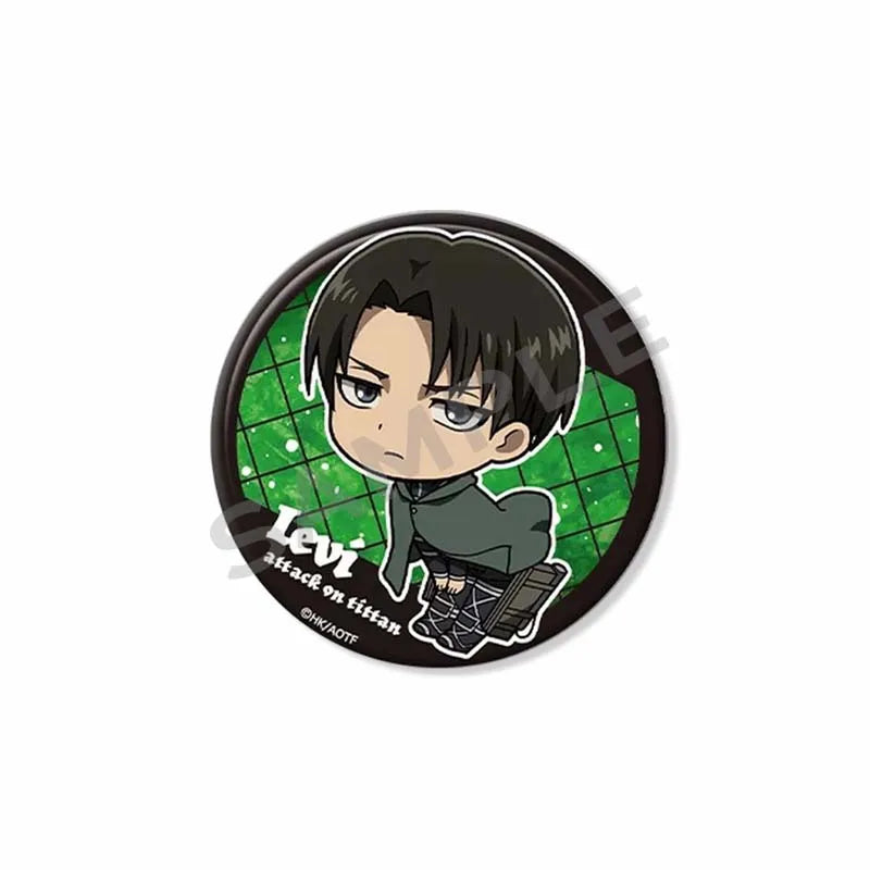 Attack on Titan Lapel Pins Creative Round Brooch Eren Yeager Levi Mikasa Cartoon Badge Pin Hat Clothes Accessories Jewelry Gift