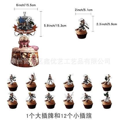 Attack on Titan Anime Birthday Party Cake Decoration Balloon Pull The Flag Rivaille Eren Party Props