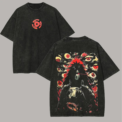 Madara T Shirt Naruto Sharingan Eyes Vintage Acid Wash Streetwear Oversized Retro Anime Graphic Men Tees Cotton Top Clothing