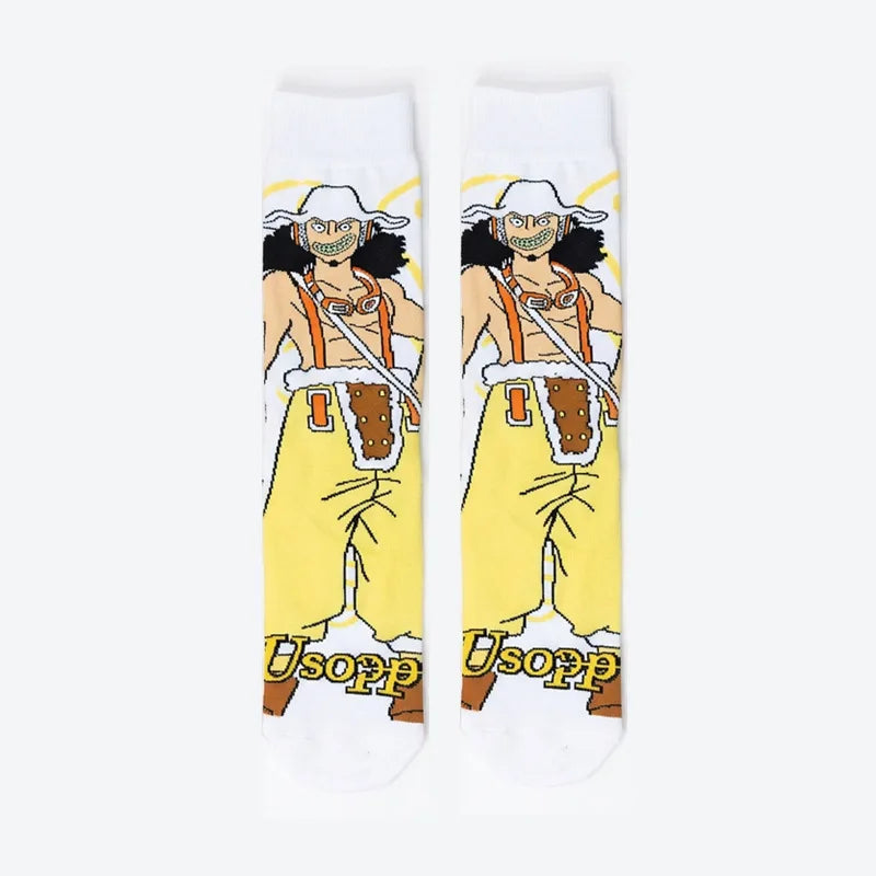 Unisex One Piece Anime Crew Socks Luffy Zoro Gear 5 Cotton Cartoon Streetwear Hosiery for Fans