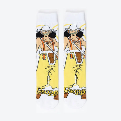 Unisex One Piece Anime Crew Socks Luffy Zoro Gear 5 Cotton Cartoon Streetwear Hosiery for Fans