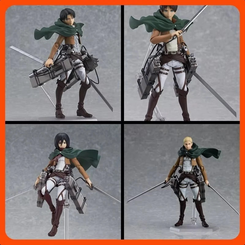Attack On Titan Figma Eren#207 Levi#213 Erwin#446 Mikasa#203 Anime Action Figure Pvc Model Toy Collectible Desktop Ornament Gift