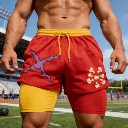 2026 Summer Bandai One Piece Character Symbols Anime Double Layer Fake Two Piece Gym Workout Shorts Quick-dry Comfy Lightweight