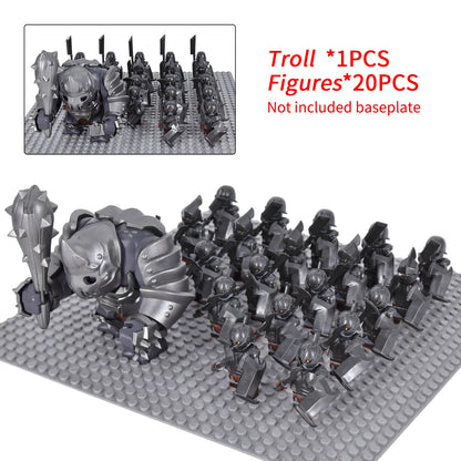 Giant Troll Monster 20Pcs Armored Orc Infantry Figures Medieval Army Building Bricks, Removable Shield Scene Collectible Toy﻿﻿