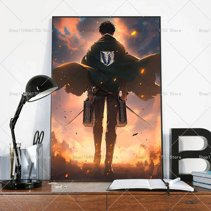 1PC Anime Attack On Titan Eren Jeager Poster Self-adhesive Art Waterproof Paper Sticker Coffee House Bar Room Wall Decor