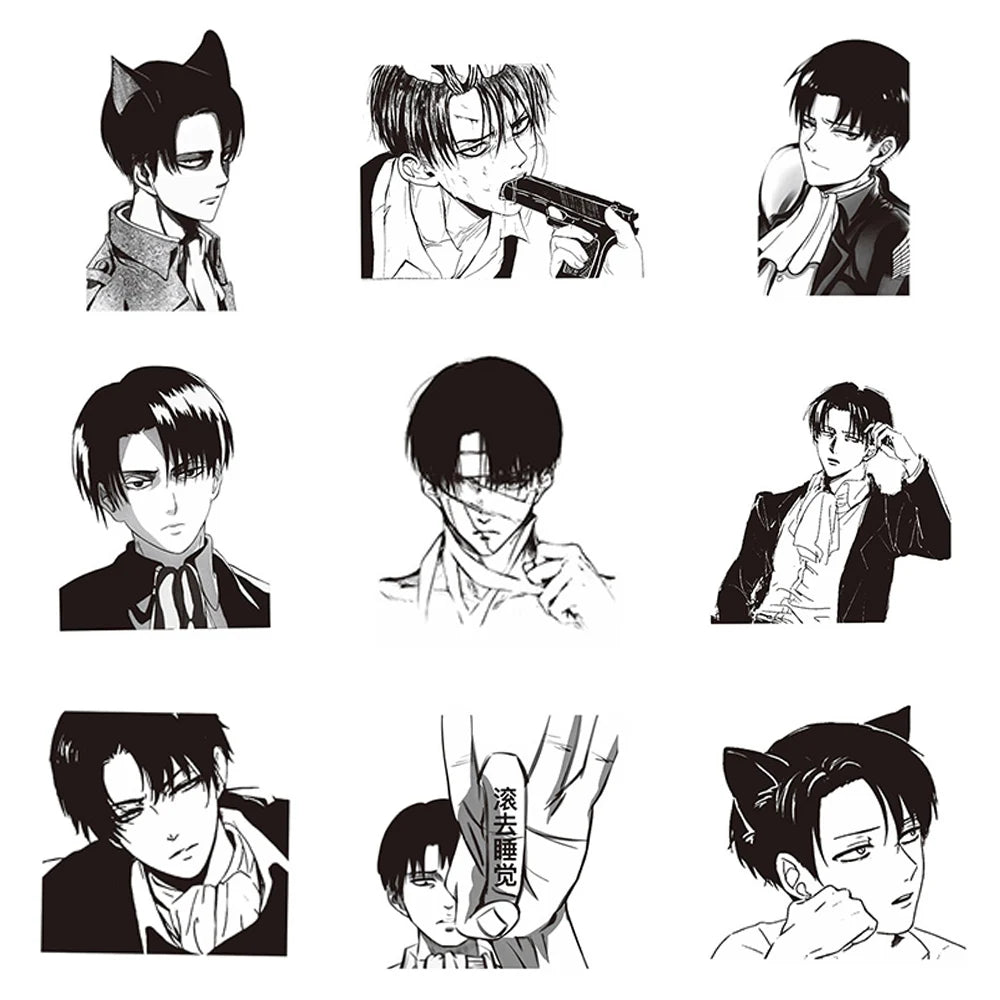 10/30/65pcs Levi Ackerman Attack On Titan Cartoon Stickers Black White Anime Decals for Motorcycle Phone Laptop Cool Sticker Toy