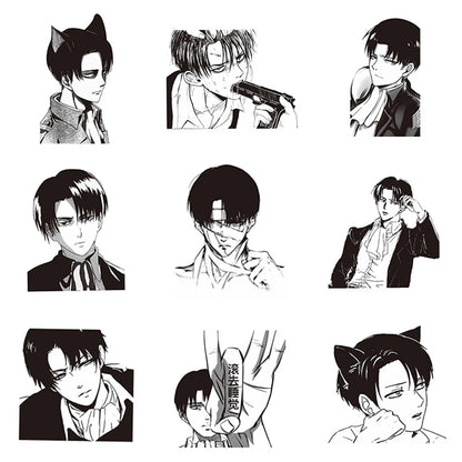10/30/65pcs Levi Ackerman Attack On Titan Cartoon Stickers Black White Anime Decals for Motorcycle Phone Laptop Cool Sticker Toy
