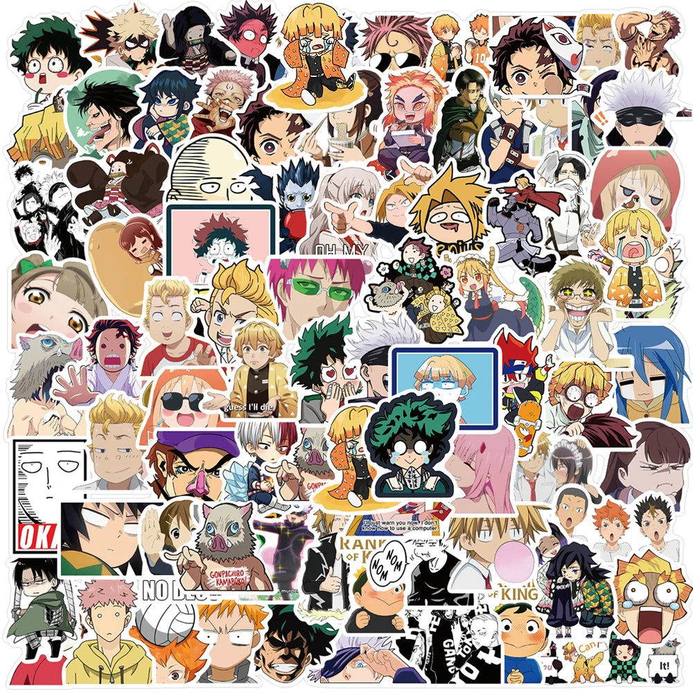 50/100pcs Cartoon Mix Anime Stickers Attack On Titan Jujutsu Kaisen Decals Skateboard Laptop Car Motorcycle Waterproof Sticker