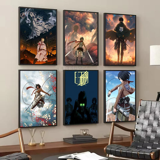 1pc Anime Attack On Titan Poster Self-adhesive Art Waterproof Paper Sticker Coffee House Bar Room Wall Decor