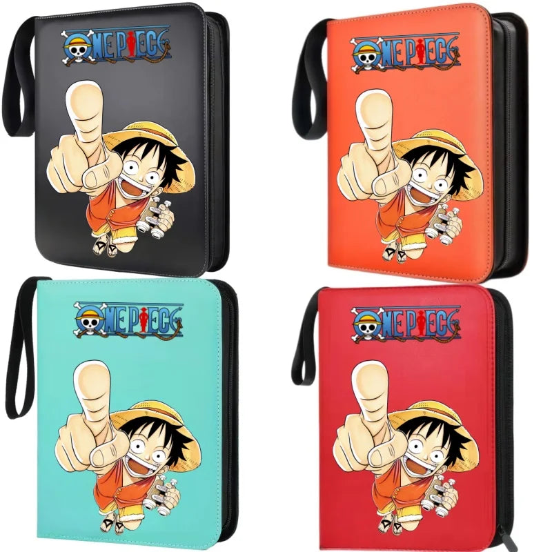400pcs Large Capacity PU Zipper Card Album One Piece Luffy Zoro Nami 4-grid Loose-leaf Card Binder Anime Collectors Kids Gift