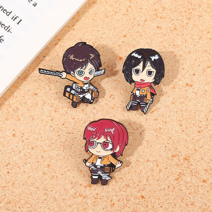 Chibi Enamel Pins Custom Eren Mikasa Armin Levi Brooches Lapel Badges Cartoon Jewelry Gift for Fans Friends Attack on Titan
