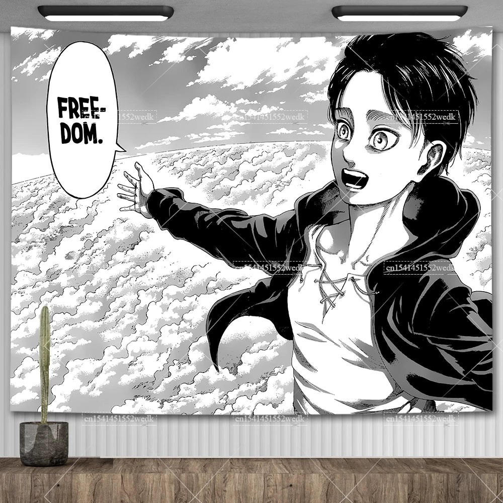 Manga Attack On Titan Freedom Tapestry Eren Jaeger Flags Wall Hanging Japanese Anime Tapestries Aesthetic Room Decor Art Posters
