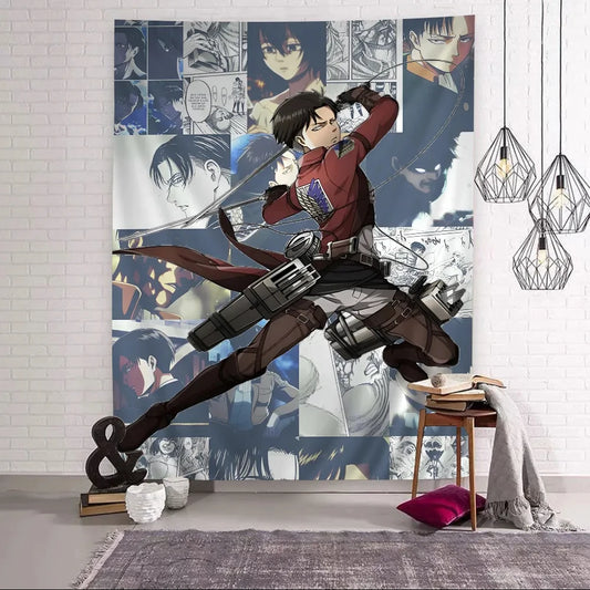 Attack on Titan Levi Ackerman Anime Printed Large Wall Tapestry Cheap Hippie Wall Hanging Bohemian Tapestries Mandala Home Decor
