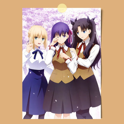 AZNM Fate Stay Night Canvas Wall Art, Unlimited Blade Works Saber Rin Tohsaka Shirou Emiya Anime Poster, Frameless Canvas Print,