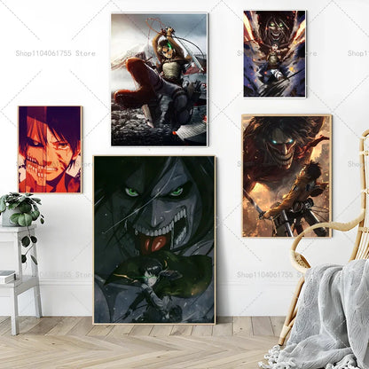 1PC Anime Attack On Titan Eren Jeager Poster Self-adhesive Art Waterproof Paper Sticker Coffee House Bar Room Wall Decor