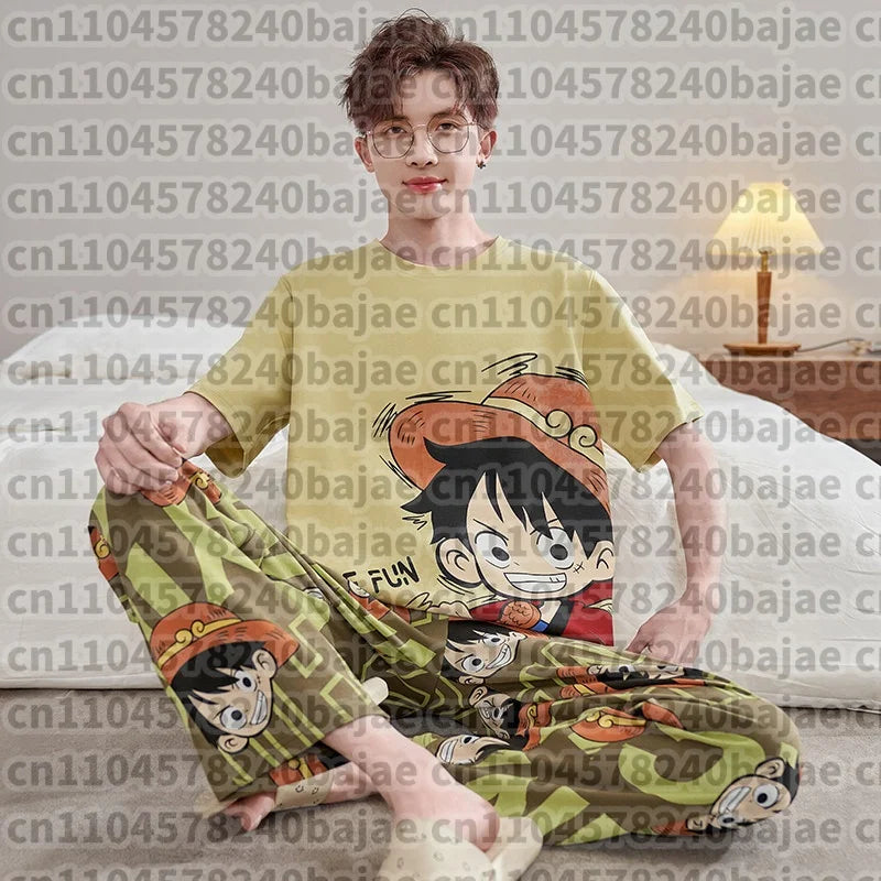 Sleep with Luffy! One Piece Couple Pajama Set, 3D Printed One Piece Must-have Short Sleeves, Pants, Shorts for Friends