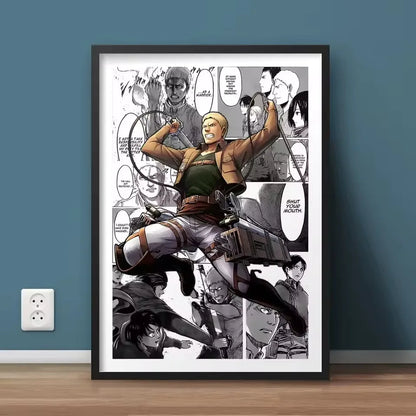 AZNM Attack on Titan Anime Manga Page Style Frameless Canvas Wall Art Levi Mikasa Armin Character Print for Bedroom Living Room