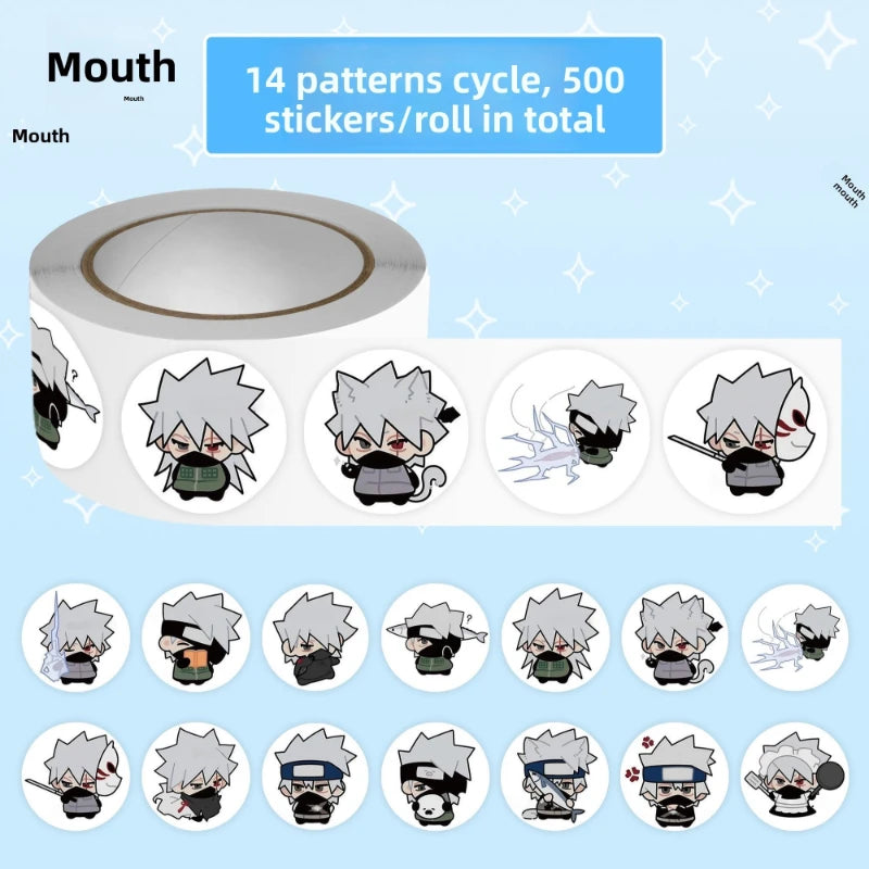 NARUTO Hatake Kakashi Cartoon Cute Chibi 500pcs Curly Stickers Kawaii Anime DIY Decoration Stickers Anime Merchandise Wholesale