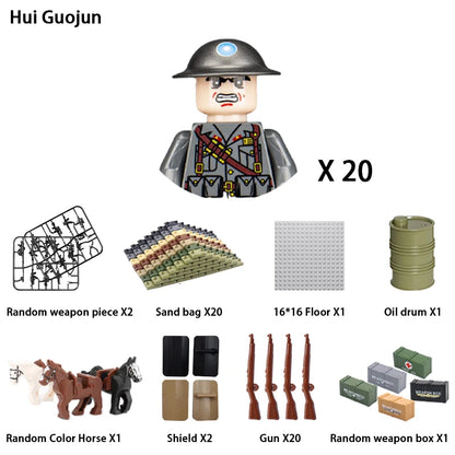 24pcs/batch WW2 Military Character WW2 Army Building Blocks Military Soldier Character Building Blocks Kids Holiday Gift Toys