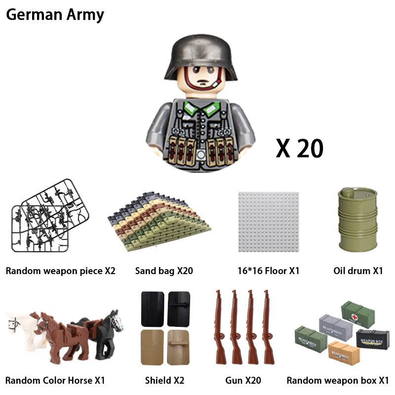 24pcs/batch WW2 Military Character WW2 Army Building Blocks Military Soldier Character Building Blocks Kids Holiday Gift Toys