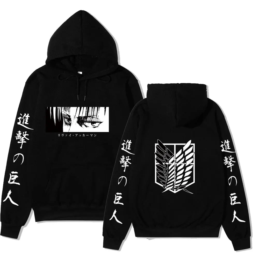 Attack on Titan Black Hoodie Men Women 2025 Winter Cotton Sweatshirt Levi Ackerman Portrait Eye Patch Design Japanese