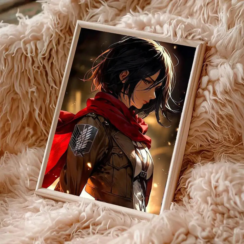 Mikasa Ackerman Anime Attack On Titan Posters Living Room Bar Cafe Quality Canvas Vintage Style Comics Painting Art Home Wall
