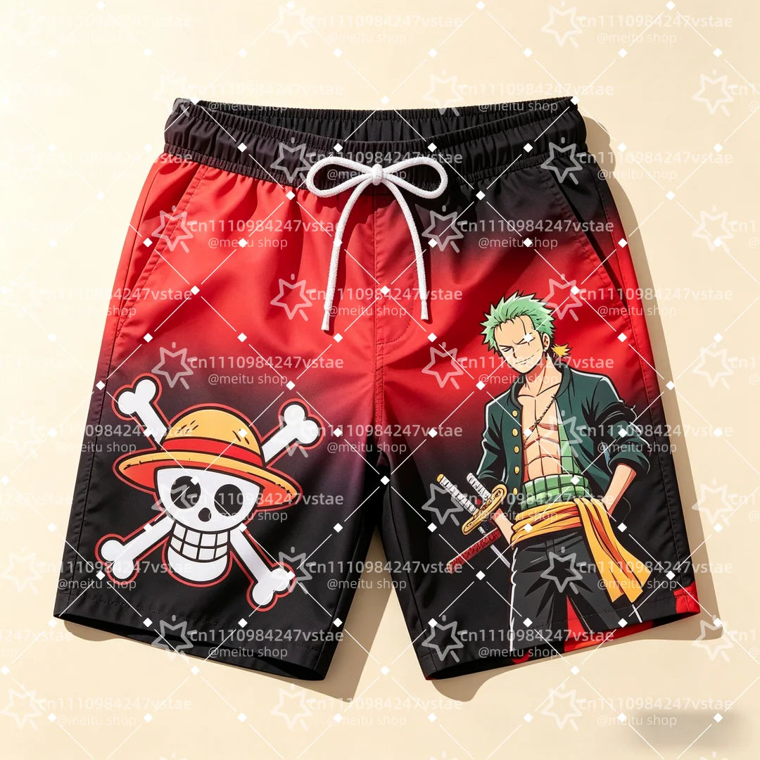 2026 Hot Sale One Piece Luffy Zoro Print Men Beach Shorts Summer Quick Dry High-quality Trendy Unisex Anime Board Shorts Sports