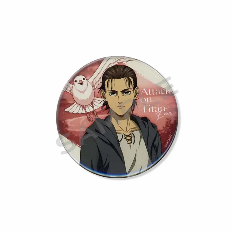 Attack on Titan Lapel Pins Creative Round Brooch Eren Yeager Levi Mikasa Cartoon Badge Pin Hat Clothes Accessories Jewelry Gift