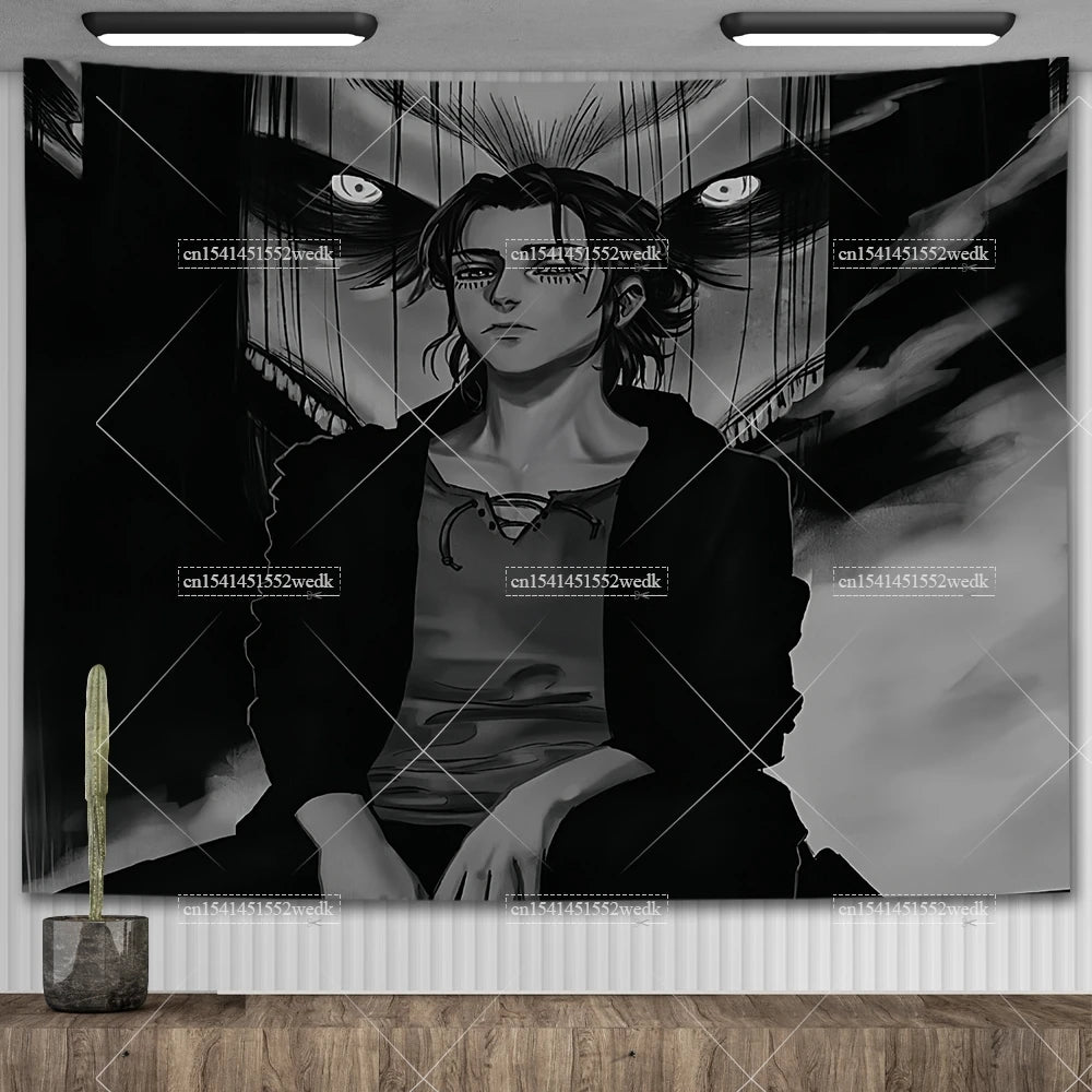 Manga Attack On Titan Freedom Tapestry Eren Jaeger Flags Wall Hanging Japanese Anime Tapestries Aesthetic Room Decor Art Posters