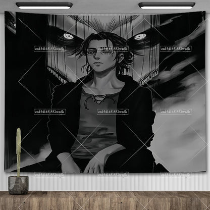 Manga Attack On Titan Freedom Tapestry Eren Jaeger Flags Wall Hanging Japanese Anime Tapestries Aesthetic Room Decor Art Posters