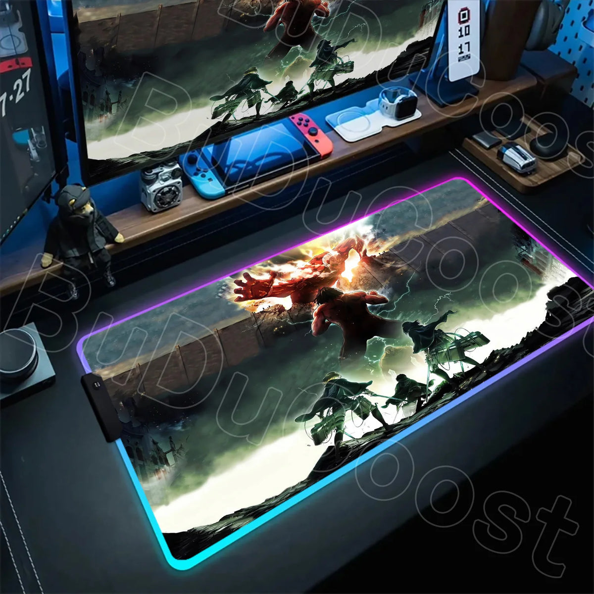 Large RGB LED Mousepad Attack on Titan Mouse Pads Anime Cool Gaming Tapis De Souris Carpet Laptop XXL Gabinete Gamer Accessories