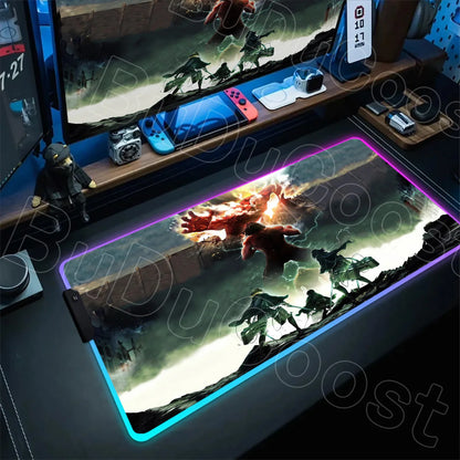 Large RGB LED Mousepad Attack on Titan Mouse Pads Anime Cool Gaming Tapis De Souris Carpet Laptop XXL Gabinete Gamer Accessories