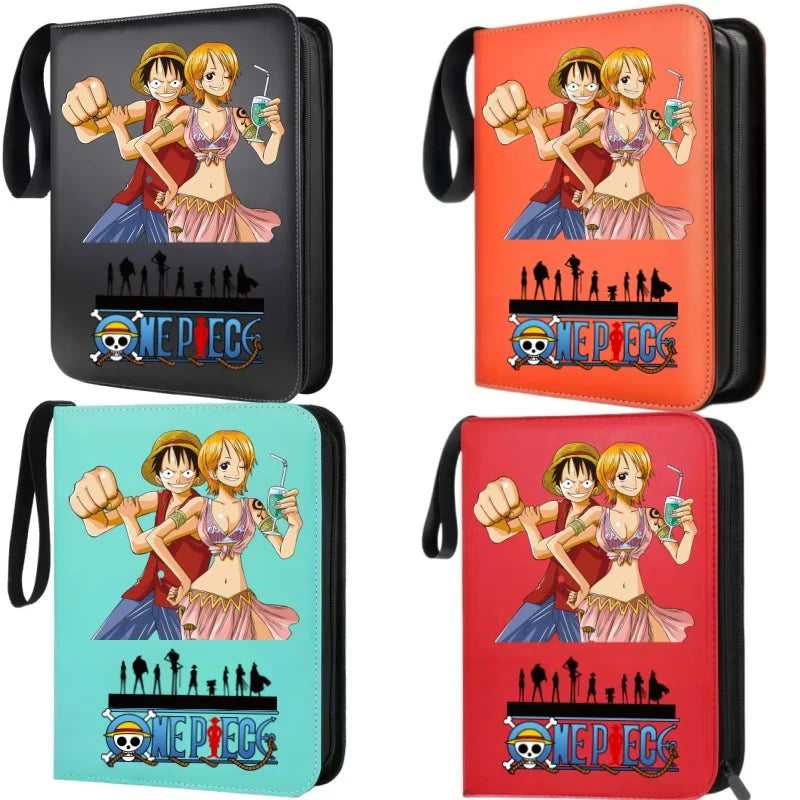 400pcs Large Capacity PU Zipper Card Album One Piece Luffy Zoro Nami 4-grid Loose-leaf Card Binder Anime Collectors Kids Gift