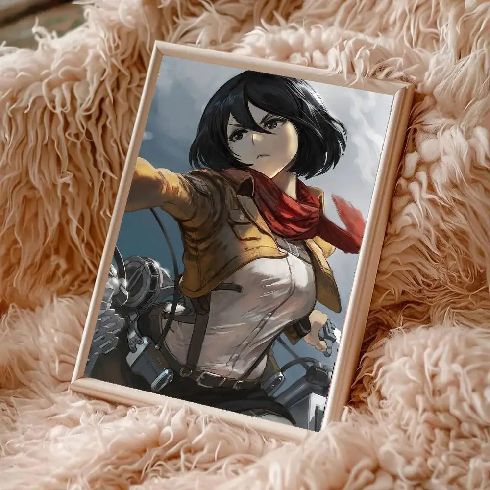 Mikasa Ackerman Anime Attack On Titan Posters Living Room Bar Cafe Quality Canvas Vintage Style Comics Painting Art Home Wall