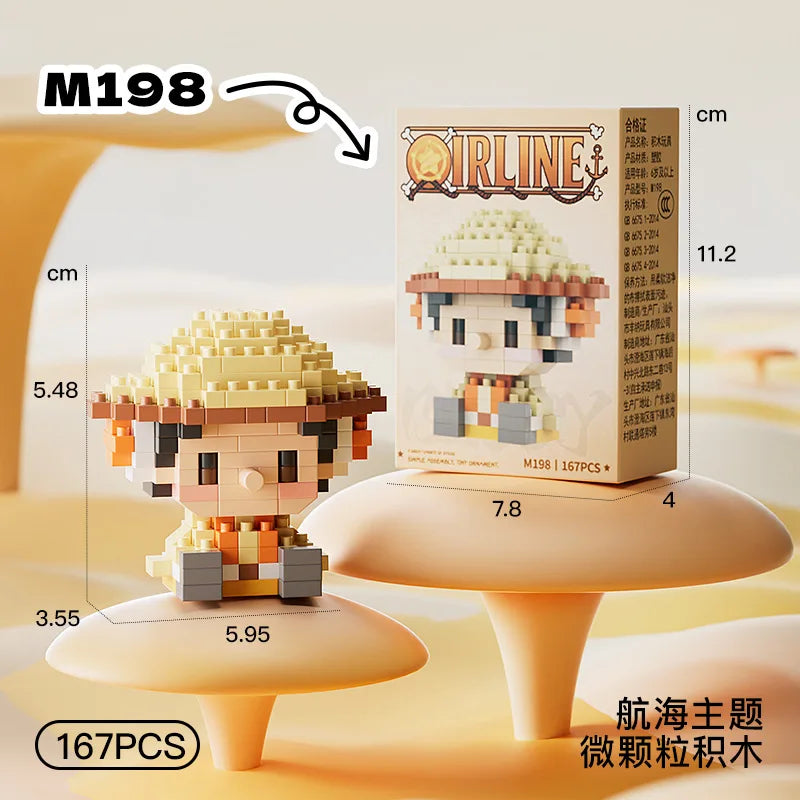 New ONE PIECE Sun God Nika Luffy Micro Action Block Chopper Ace Buggy 3D Anime Model Assembly Mini Bricks Figure Toys For Gift