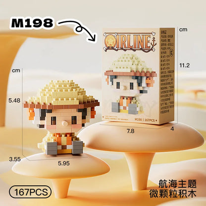 New ONE PIECE Sun God Nika Luffy Micro Action Block Chopper Ace Buggy 3D Anime Model Assembly Mini Bricks Figure Toys For Gift